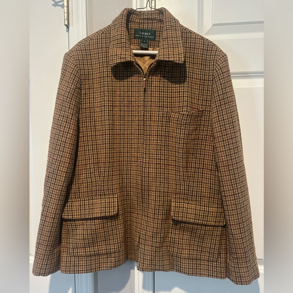 Lauren Ralph Lauren Brown Tweed Zip-Front Blazer